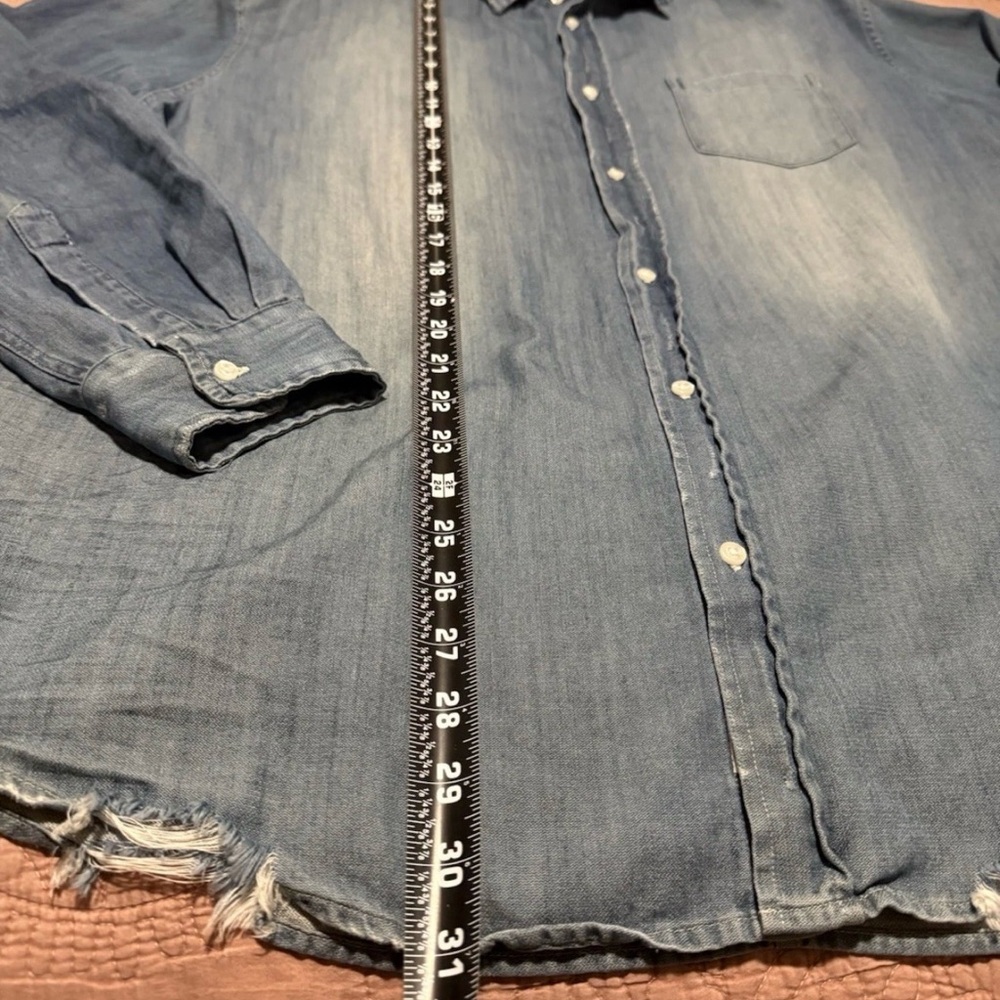 Frank & Eileen Eileen Denim relaxed Barry Woven Button Shirt Distressed Italy - Picture 10 of 13